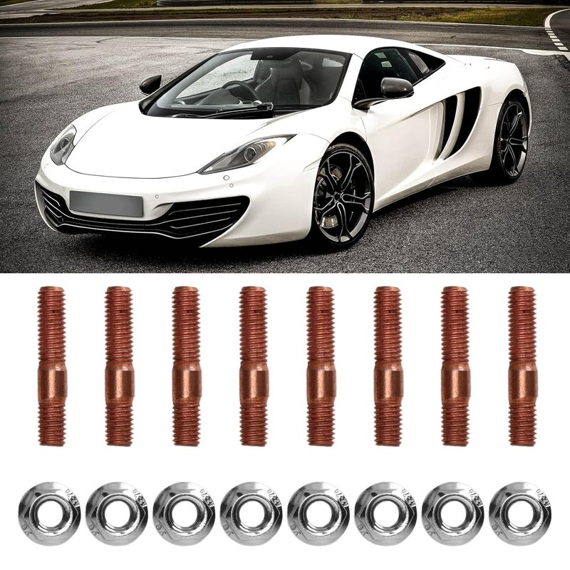 klarako Piping & Piping Kits,8 Pcs M8 1.25 Threaded Turbo Studs Kit 8Mm Metal Alloy High Pressure Resistant Manifold Stud Bolt Nut Hardware - Image 3
