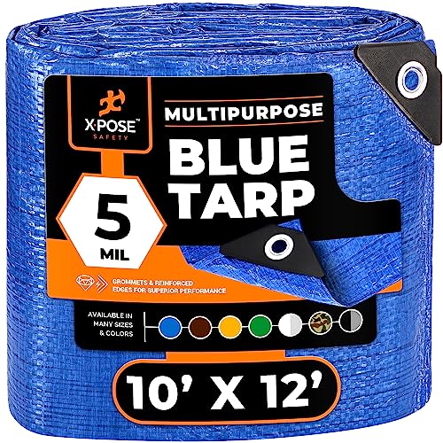 xpose safety Better Blue Poly Tarp 10' x 12' - Multipurpose Protective Cover - Lightweight, Durable, Waterproof, Weather Proof - 5 Mil Thick Polyethylene - by Xpose Safety - Image 1