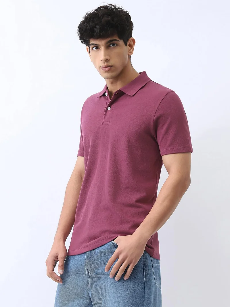 Urbano Fashion Men's Acai Berry Solid Regular Fit Half Sleeve Cotton Polo T-Shirt