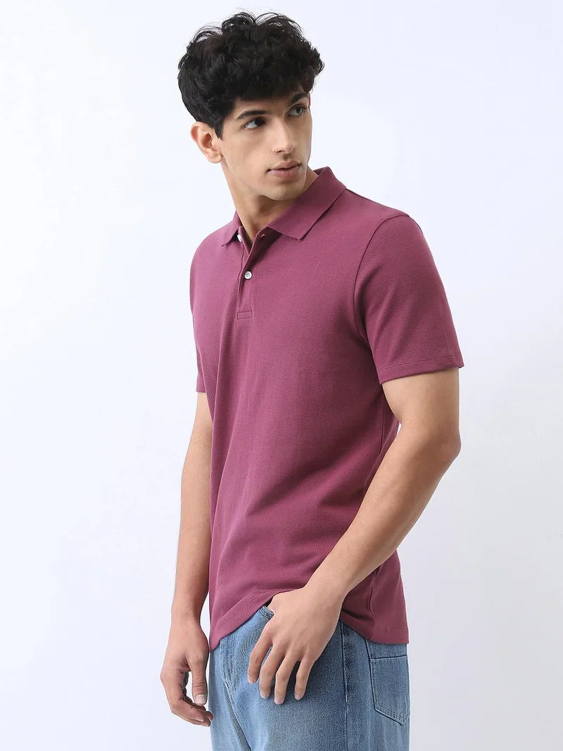 Urbano Fashion  Urbano Fashion Men's Acai Berry Solid Regular Fit Half Sleeve Cotton Polo T-Shirt  | Best Price UAE