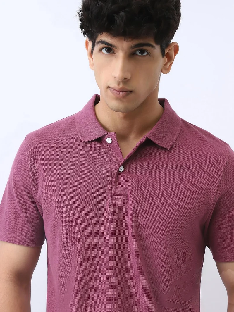 Urbano Fashion  Urbano Fashion Men's Acai Berry Solid Regular Fit Half Sleeve Cotton Polo T-Shirt  | Best Price UAE