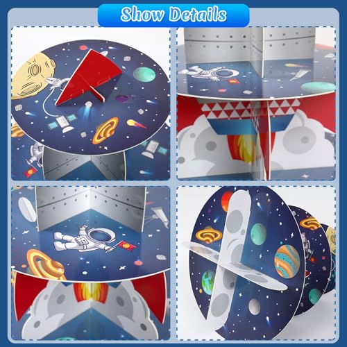 QIFU 2Pcs Space Cupcake Stand - 3 Tier Outer Space Rocket Theme Birthday Party Decorations Cardboard Cake Holder Dessert Tower for Boys Kids Galaxy Solar System Baby Shower Party Supplies Favors - Image 4