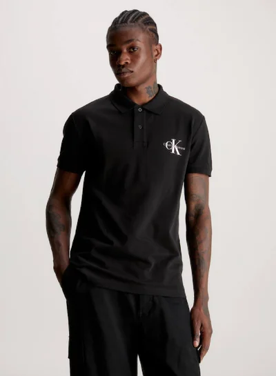 Calvin Klein Jeans Men's Monogram Logo Short Sleeve Polo - Cotton, Black