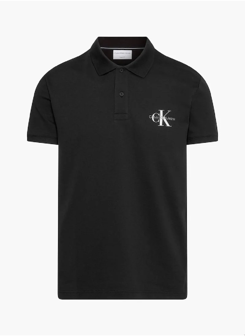 CALVIN KLEIN Men's Monogram Logo Short Sleeve Polo - Cotton, Black