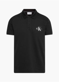 CALVIN KLEIN Men's Monogram Logo Short Sleeve Polo - Cotton, Black  - Image 2