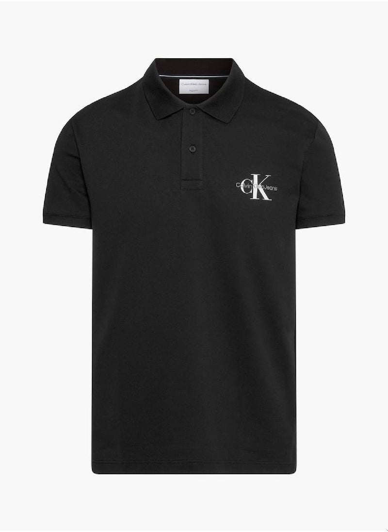CALVIN KLEIN Men's Monogram Logo Short Sleeve Polo - Cotton, Black  - Image 2