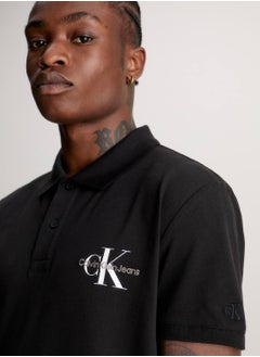 CALVIN KLEIN Men's Monogram Logo Short Sleeve Polo - Cotton, Black  - Image 4