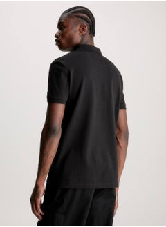 CALVIN KLEIN Men's Monogram Logo Short Sleeve Polo - Cotton, Black  - Image 3