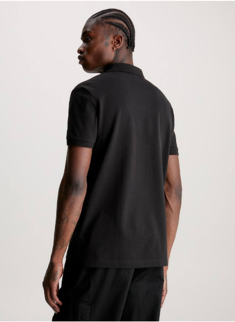 CALVIN KLEIN Men's Monogram Logo Short Sleeve Polo - Cotton, Black  - Image 3