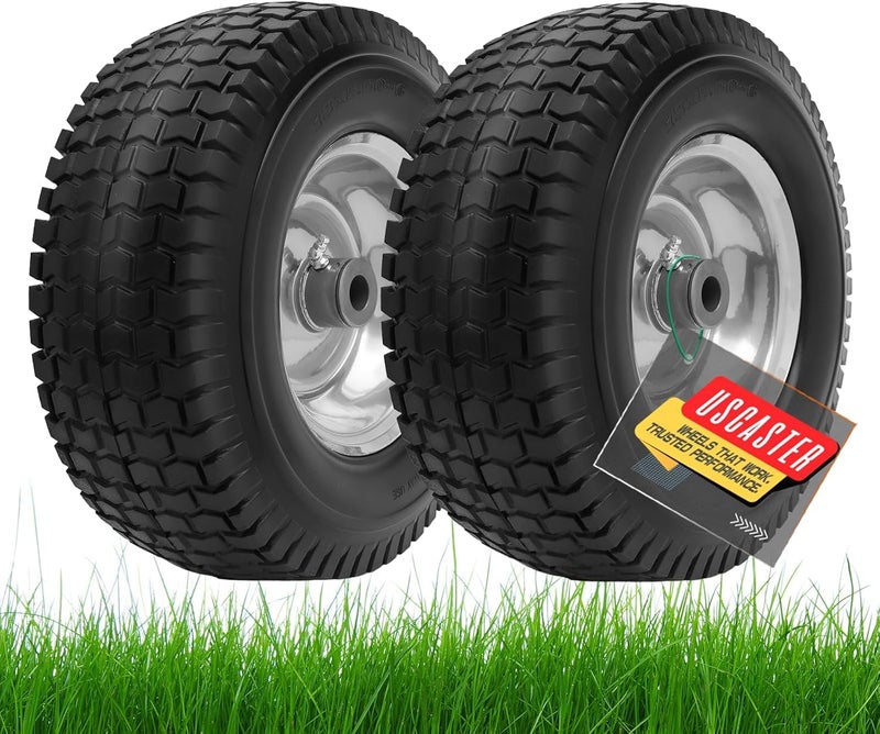 USCaster 13x5.00-6 Tire and Wheel Flat Free Assemblies (2 Pack),13 x5x6 Solid Rubbe Tires and Wheel for Riding Lawn Mower - With 3/4" Bushings (Extra 5/8" Bushings) and 3" Centered Hub (Gray) - Image 1