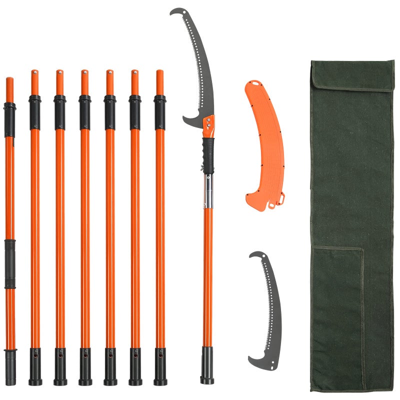 VEVOR Manual Pole Saw, 7.3-27 ft Extendable Tree Pruner, Sharp Steel Blade High Branches Trimming, Manual Branch Trimmer with Lightweight 8 Fiberglass Handles, for Pruning Palms and Shrubs - Image 1