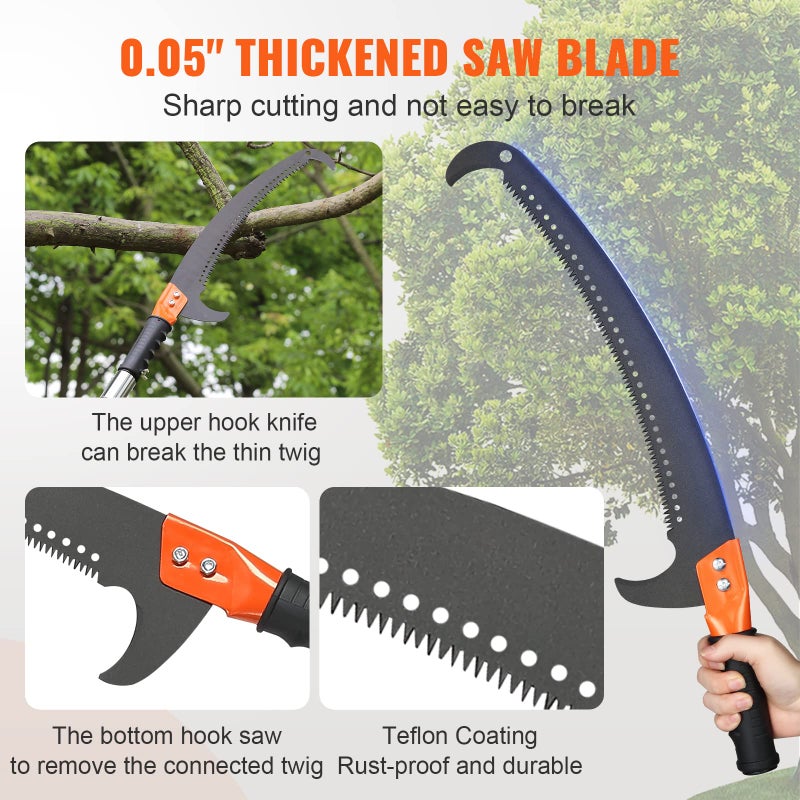 VEVOR Manual Pole Saw, 7.3-27 ft Extendable Tree Pruner, Sharp Steel Blade High Branches Trimming, Manual Branch Trimmer with Lightweight 8 Fiberglass Handles, for Pruning Palms and Shrubs - Image 5