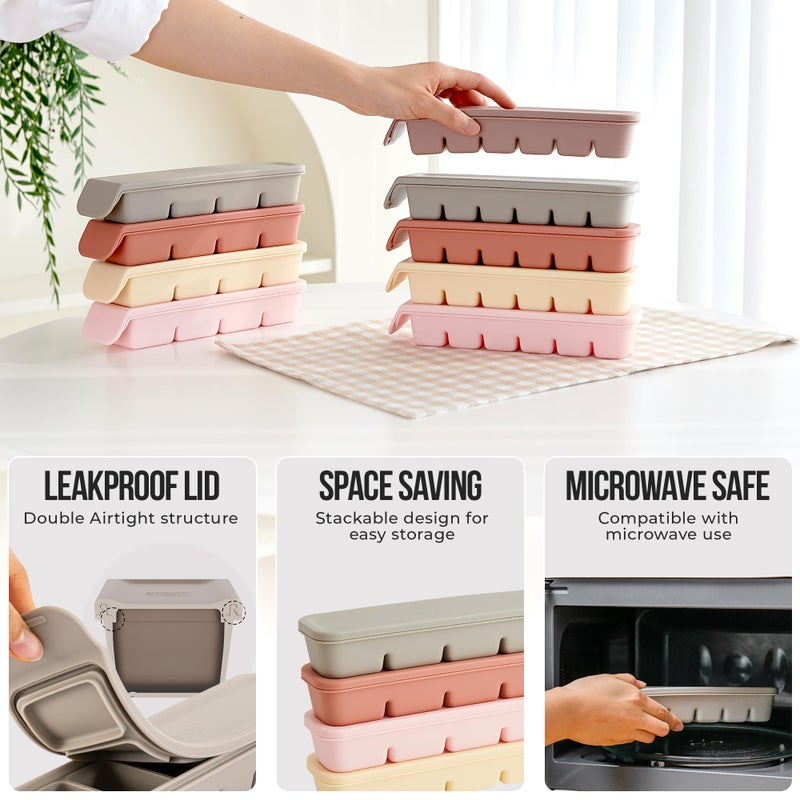 Firgi 0.7 oz/12 Sections Silicone Ice Cube Freezer Tray with Lid, 100% Food-Grade Platinum Silicone,Leak Resistance & Dishwasher Safe for Baby Food Prep,Breast Milk,Purees - Korean Made, Beige - Image 5