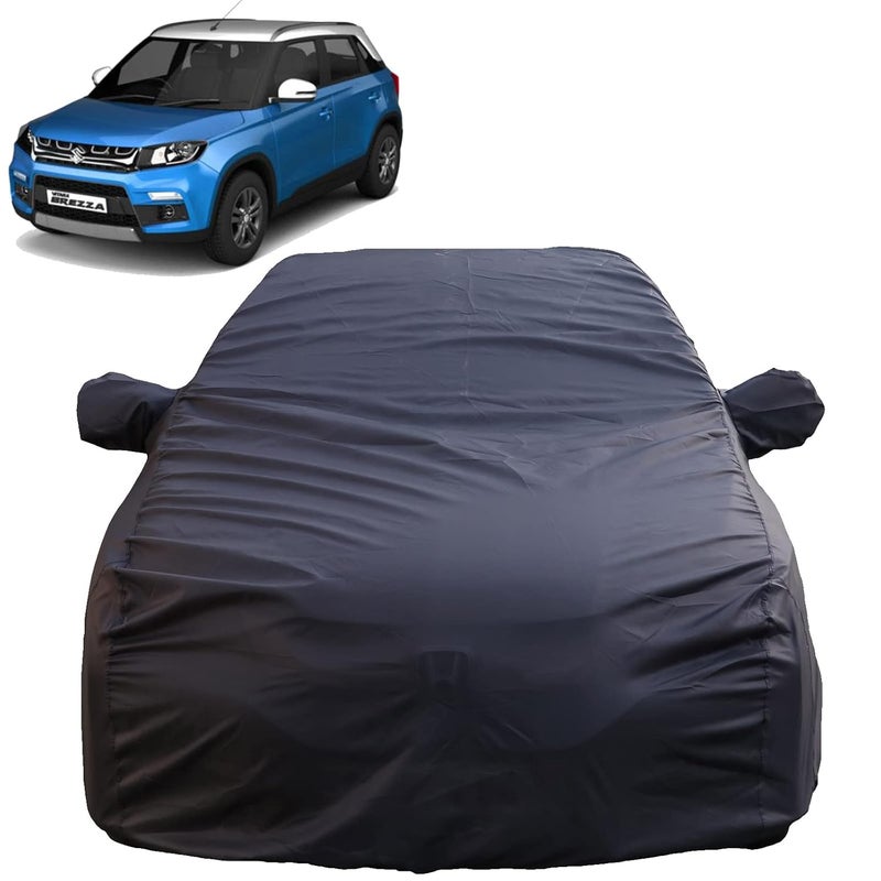 Autofact Brezza Waterproof Car Cover with Mirror Pockets, Grey Color, 4x4 American Matty,Triple Stitched, Compatible with Maruti Brezza Car Cover (2016 to 2024), Brezza Car Accessories - Image 1
