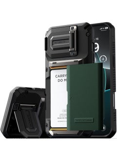VRS Design Damda Glide Duo Guard iPhone 16 Pro MAX Case Cover Wallet with Semi Automatic Credit Card Holder Slot [4 Cards] & Camera Lens Protector Kickstand - Metallic Green  - Image 1