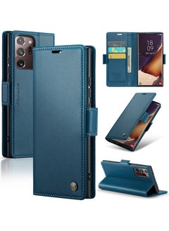 CaseMe Flip Wallet Case For Samsung Galaxy Note 20 Ultra [RFID Blocking] PU Leather Wallet Flip Folio Case with Card Holder Kickstand Shockproof Phone Cover (Blue)  - Image 1