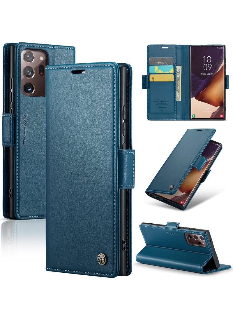 CaseMe Flip Wallet Case For Samsung Galaxy Note 20 Ultra [RFID Blocking] PU Leather Wallet Flip Folio Case with Card Holder Kickstand Shockproof Phone Cover (Blue)  - Image 1