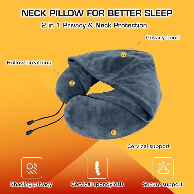 SIRIDHI SIRIDHI Premium Neck Pillow Ultra Soft Neck Pillow with Hoodie Super Comfortable Travel Pillow for Airplane Grey  - Image 2