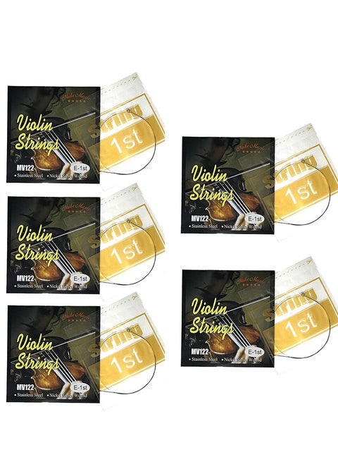 Violin Strings Universal E String 5 Pack, Violin Fiddle E-1st String, Steel Core with Nickel-plated Ball End for 4/4 3/4 1/2 1/4 1/8 Violins