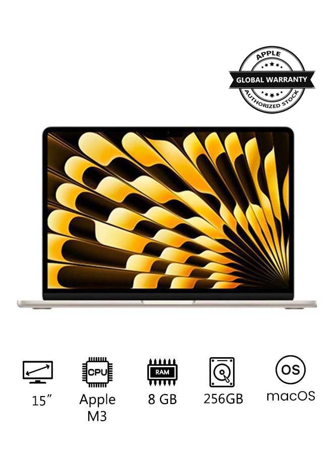 Apple New 2024 MacBook Air MRYR3 15-inch Display, Apple M3 Chip 8-Core CPU 10-Core GPU Processor/8GB RAM/256GB SSD/Intel UHD Graphics(International version) English Starlight