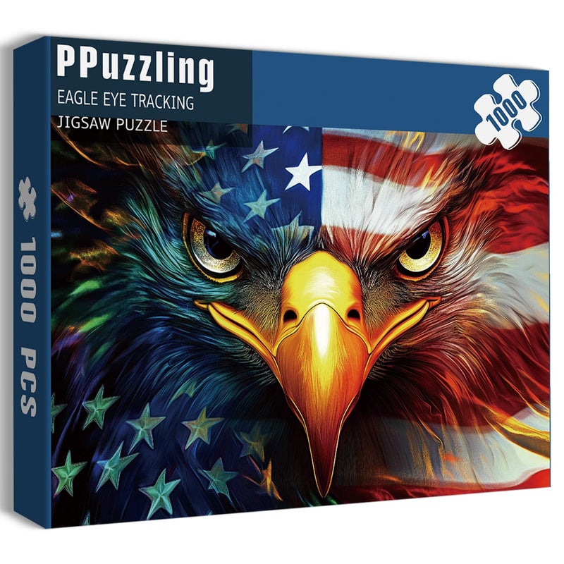 PPuzzling American Flag Eagle Puzzles for Adults 1000 Pieces USA Patriotic Faith Jigsaw Puzzle Vintage Bird Art Puzzles as Home Decor - Image 3