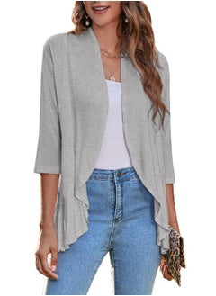 zeagoo Zeagoo Women's Open Front 3/4 Sleeve Draped Ruffles Knit Cardigan,1-grey,Small  - Image 1