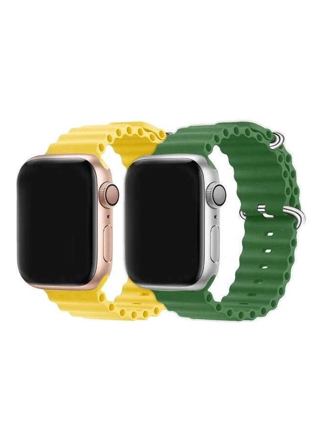 Beauenty - 2Pack for Apple Watch Ocean Band 49mm 45mm 44mm 42mm Soft Silicone Loop Strap for iWatch Series Ultra/8/7/SE/6/5/4/3/2/1 Yellow/Green - Image 1