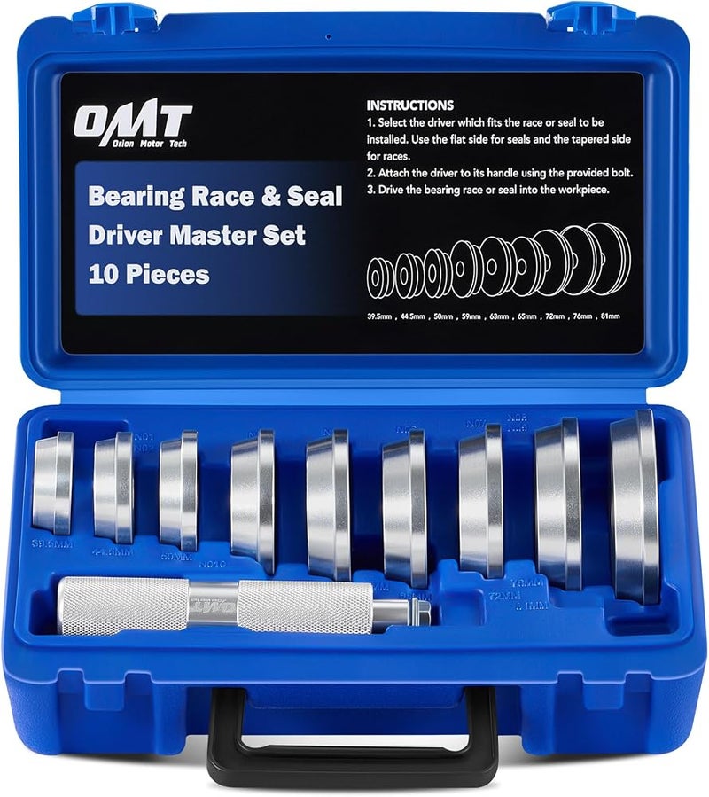 Orion Motor Tech 1 Orion Motor Tech عدة ضغط المحامل، 10 قطع مجموعة دافعة لحلقات المحمل والسدادات مع دافعة سدادات و9 محولات محامل، عدة تركيب السدادات ودافعة المحامل لتركيب المحامل. - Image 1