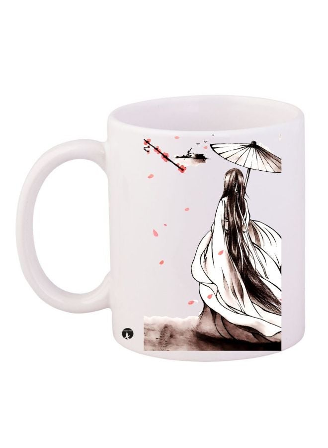 RYN Japanese Art Printed Coffee Mug White/Brown/Red 11ounce