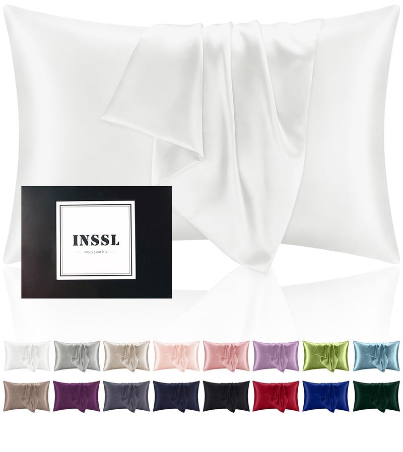 INSSL Silk Pillowcase for Women Mulberry Silk Pillowcase for Hair and Skin and Stay Comfortable and Breathable During Sleep Standard Ivory