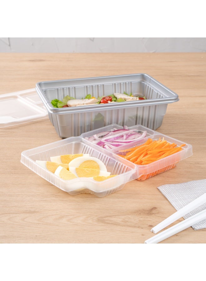 Restaurantware TRAYS ONLY: Futura 13.5 Ounce Trays For Meal Prep Boxes, 100 Microwavable Trays For 34 Ounce Boxes - Boxes Sold Separately, 3 Compartments, Clear Plastic Food Trays  - Image 4