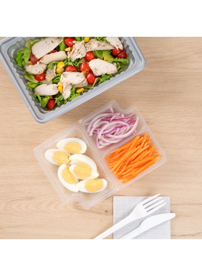 Restaurantware TRAYS ONLY: Futura 13.5 Ounce Trays For Meal Prep Boxes, 100 Microwavable Trays For 34 Ounce Boxes - Boxes Sold Separately, 3 Compartments, Clear Plastic Food Trays  - Image 3