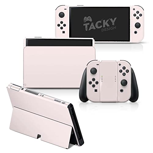 Tacky Design Classic Solid Color Skin Compatible with Nintendo Switch OLED Skin Wrap Cover, Simple Color Skin for Nintendo Switch OLED Stickers, Premium Vinyl 3M Full Wrap Decal (Pastel Pink) - Image 1