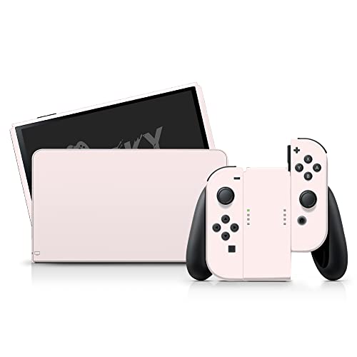 Tacky Design Classic Solid Color Skin Compatible with Nintendo Switch OLED Skin Wrap Cover, Simple Color Skin for Nintendo Switch OLED Stickers, Premium Vinyl 3M Full Wrap Decal (Pastel Pink) - Image 3