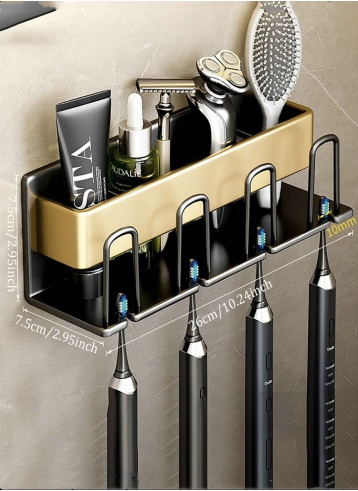 Kutis 1-Piece Toothbrushes And Cups Storage Rack Toothbrush Holder Aluminum Alloy Black Gold 26x7.5x7.5 cm  - Image 1