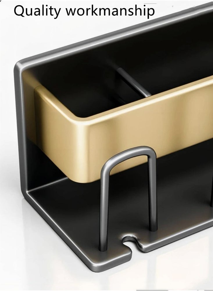 Kutis 1-Piece Toothbrushes And Cups Storage Rack Toothbrush Holder Aluminum Alloy Black Gold 26x7.5x7.5 cm  - Image 3