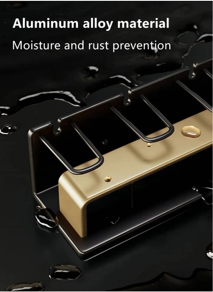 Kutis 1-Piece Toothbrushes And Cups Storage Rack Toothbrush Holder Aluminum Alloy Black Gold 26x7.5x7.5 cm  - Image 2
