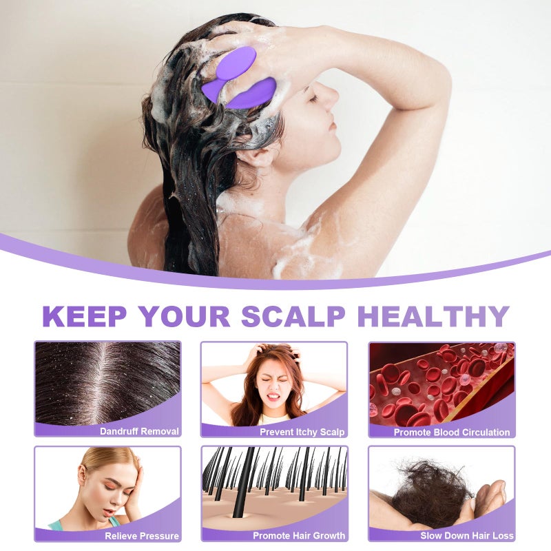 Meartchy Silicone Scalp Massager Shampoo Brush, Scalp Scrubber for Hair Growth (Purple) - Image 4