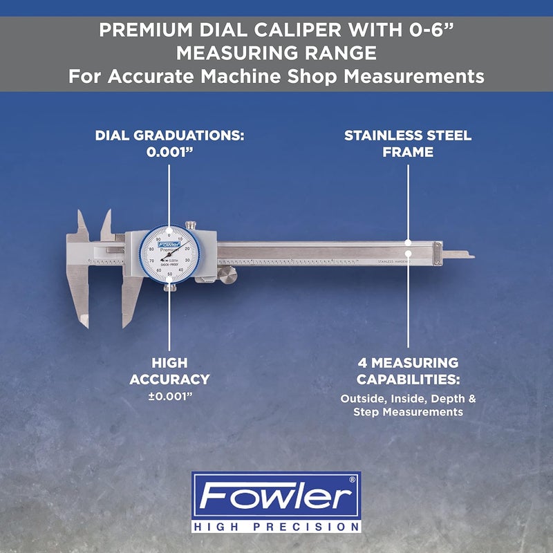 Fowler 52-008-706-0, Premium Dial Caliper With 0-6" Measuring Range (White) - Image 2