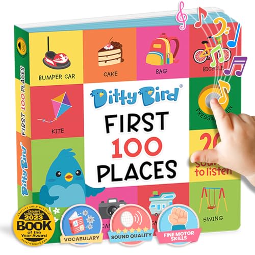 Ditty Bird Talking Books 100 Places 100 Words for Vocabulary Speech Learning Sound Books for Toddlers 13 Childrens Interactive Toddler Books with Great Pictures Sturdy Baby Sound Books - Image 1