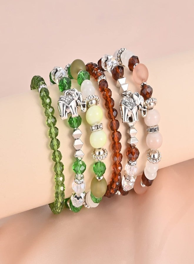 VONRU Bohemian Bracelet Sets for Women - 6 Sets Stackable Stretch Bracelets Multi-color Boho Jewelry for Women Hippie Bracelets Dainty Jewelry Best Friend Gift (Elephent Bead Bracelets) - Image 2