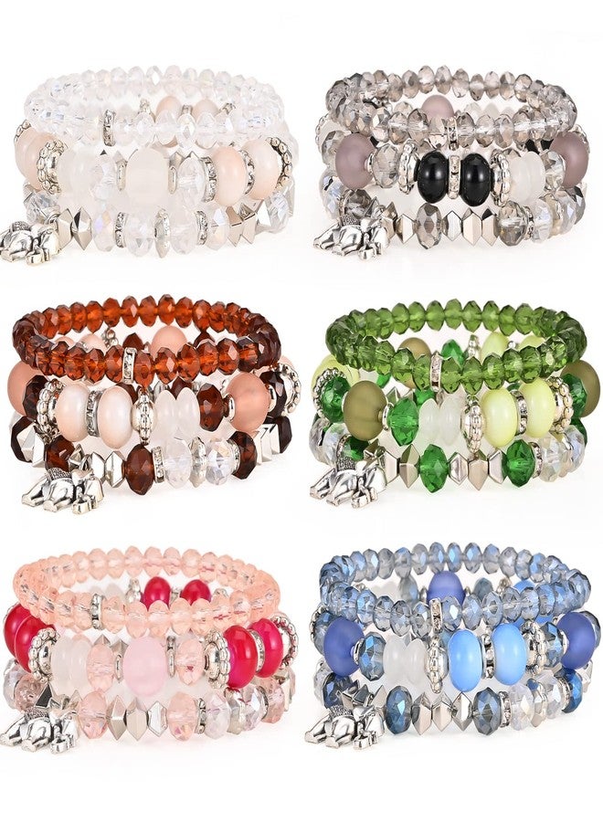 VONRU Bohemian Bracelet Sets for Women - 6 Sets Stackable Stretch Bracelets Multi-color Boho Jewelry for Women Hippie Bracelets Dainty Jewelry Best Friend Gift (Elephent Bead Bracelets) - Image 1