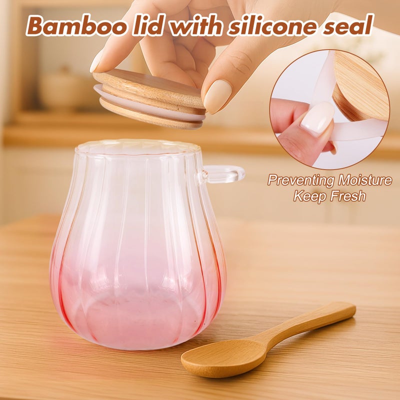 Arrozon 15 oz Pink Sugar Bowl with Bamboo Lid and Spoon,Pink Kitchen Decor and Accessories,Glass Jar with Airtight Lid, Brown Sugar Keeper, Sugar Container for Coffee Bar and office - Image 3