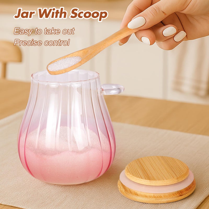Arrozon 15 oz Pink Sugar Bowl with Bamboo Lid and Spoon,Pink Kitchen Decor and Accessories,Glass Jar with Airtight Lid, Brown Sugar Keeper, Sugar Container for Coffee Bar and office - Image 4