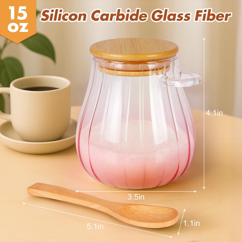 Arrozon 15 oz Pink Sugar Bowl with Bamboo Lid and Spoon,Pink Kitchen Decor and Accessories,Glass Jar with Airtight Lid, Brown Sugar Keeper, Sugar Container for Coffee Bar and office - Image 2