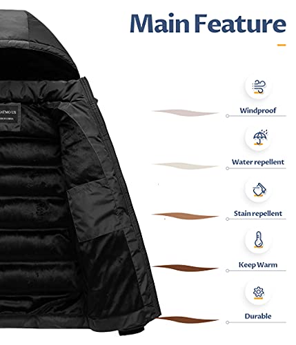 CREATMO US Men's All-Season Jacket Wind-Resistant Breathable Coat Classic Adult Heavyweight Quilted Zip Up Sport Puffer Jacket Winter Warm Cotton Faux Fur Lined Parka With Detachable Hood Black XL - Image 3