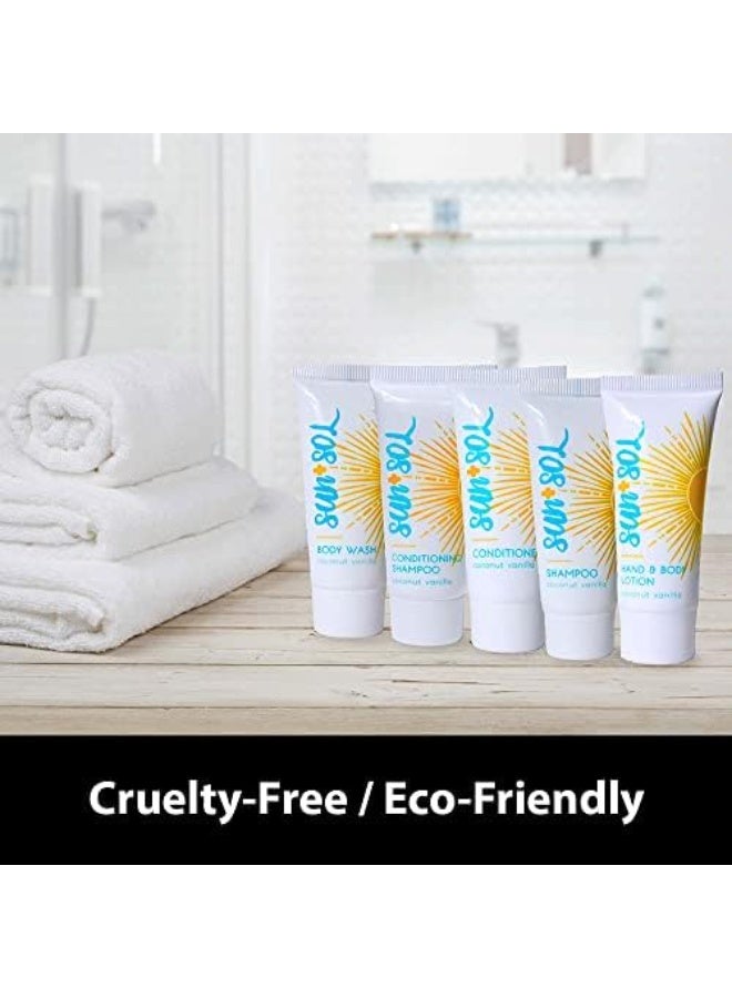 World Amenities - Sun + Sol Bulk Cleansing 2 in 1 Shampoo & Conditioner With Warm Coconut & Vanilla Fragrances, Travel Size Toiletries, Mini Hotel Amenities - Image 2