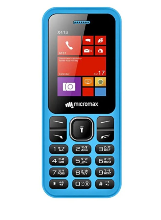 ميكروماكس هاتف ميكرومكس X413 ثنائي الشريحة – مزود بمصباح يدوي وراديو FM، اللون الأزرق - Image 1