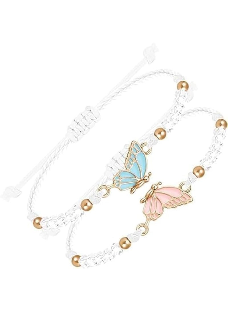 Best Friend Bracelets for 2 Butterfly Matching, BFF Bracelets, Adjustable Strand Bracelets, Handmade Braided Rope, Friendship Bracelets, Jewelry Gifts, for Teen, Girls, Women, Couples, Girlfriend - Image 1