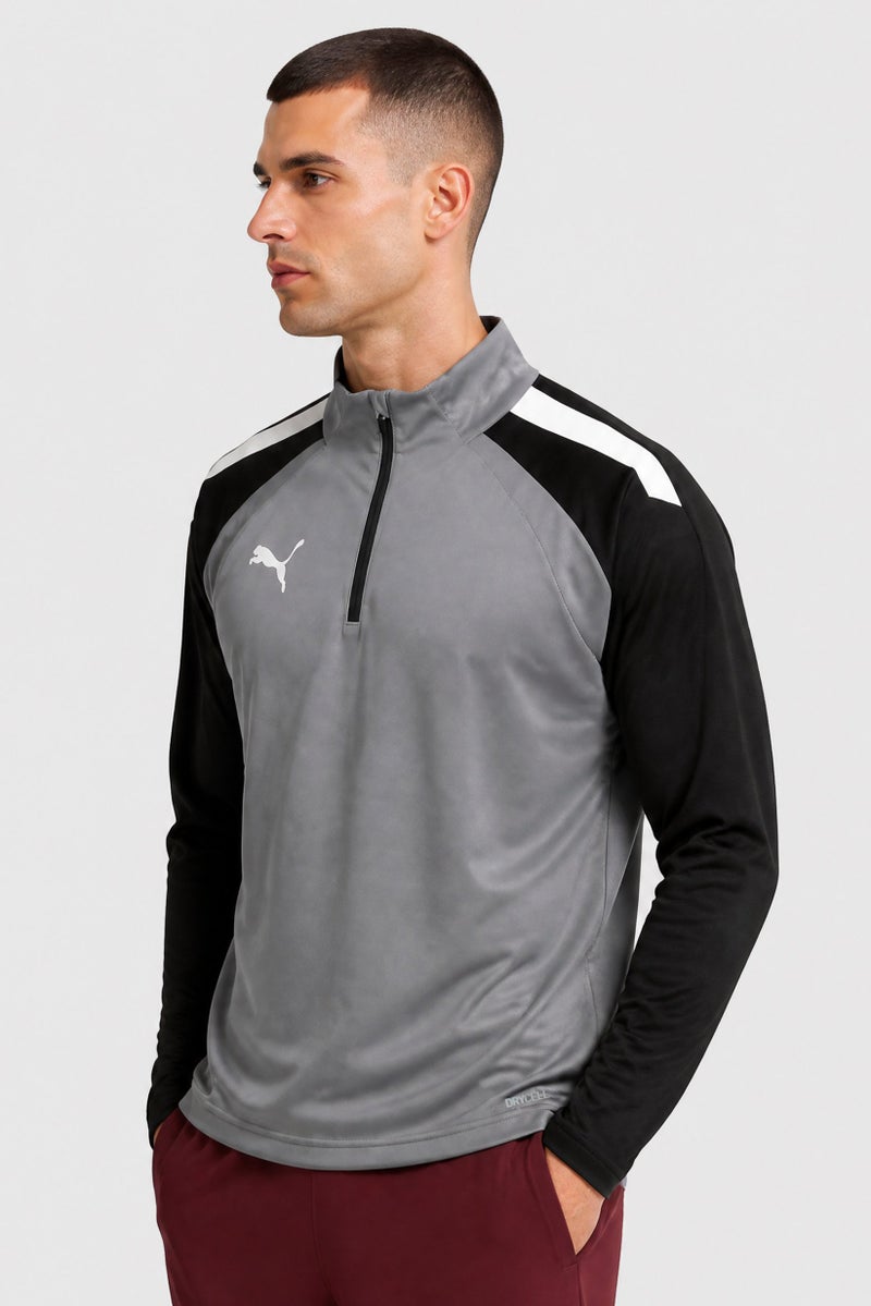 PUMA Men Sportswear Fit Half Zip Long Sleeve Football Sweatshirt, Grey - Image 3